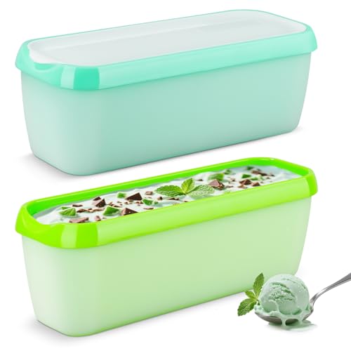 BEZORR 2er-Set Eisbehälter für Speiseeis 1.5 L, Aufbewahrungsbehälter, Gefrierdosen, Eis-Container BPA-frei mit Deckel Für Selbstgemachtes Eis, Sorbets, Joghurt von BEZORR
