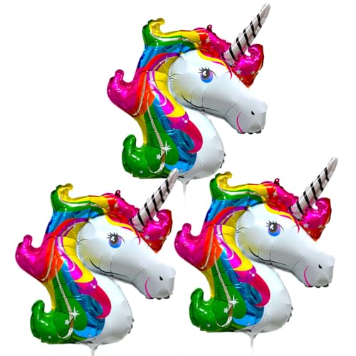 3 Stück Folienballon Einhorn "UNICORN" (61cm) Luftballon - Fantasie Tiere Kindergeburtstag Dekoration Kindergarten Kinderfest Schulparty Geschenk von BF Souvenirs