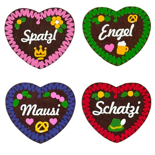 4er-Set Filzherz Anstecker Mix im Lebkuchenherz-Design (7 x 6,5 cm) - Oktoberfest Volksfest Wiesn Accessories Fasching Geburtstag Hochzeit Junggesellinnenabschied Bayerische Party (Mix - bunt) von BF Souvenirs