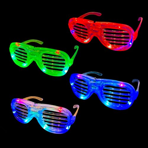 BF Souvenirs 4er-Set LED Brillen Partybrille, 4 Farben, leuchtet, blinkt, Atzenbrille, Atzen/Hochzeit/Konzert/Party (Set aus 4 Farben) von BF Souvenirs