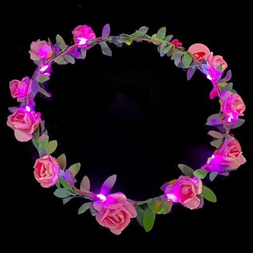 BF Souvenirs LED Blumen Haarkranz ROSI mit rosa Blüten & rosa LEDs - Hochzeit Geburtstag Oktoberfest Frühlingsfest Party von BF Souvenirs