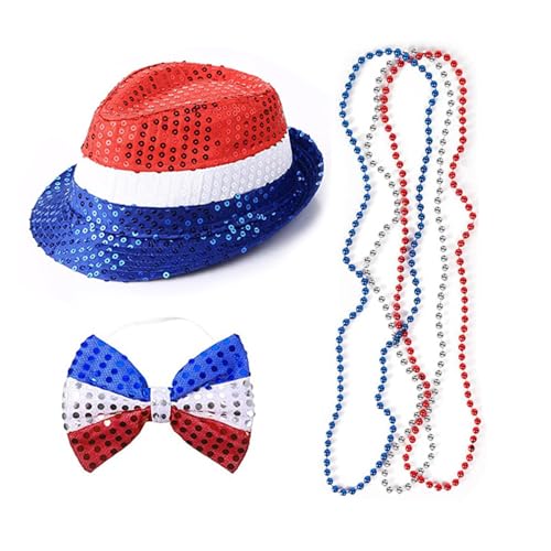 BFANGLC Unabhängigkeitstag Feier Kostüm Halsketten Hut Stirnband Strümpfe Onkel Sam Cosplays Zubehör für Damen und Herren von BFANGLC