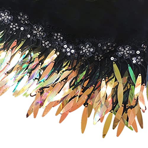 Pailletten-Fransen, Blumenmuster, Tüll, Spitzenband, Bordüre, Besatz, Stoff, bestickte Applikation, Nähen, Handwerk, 91 cm Pailletten-Fransen, Blumenmuster, Tüll, Spitzenband, Bordüre, Besatz, Stoff, bestickte Applikation, Nähen, Handwerk, 91 cm von BFANGLC