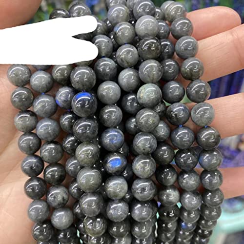 Natürliche Edelstein-Perlen, schwarz, rund, glatt, Labradorit, lose Edelsteinperlen für die Schmuckherstellung, Armband, Geschenk, 10 mm (18 Stück Perlen) von BFAUNRY