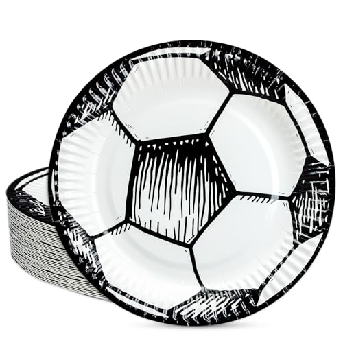 BFB Pappteller Fußball 18 cm 50 Stück Dessertteller Partyteller Papierteller Partygeschirr Set für Fußballparty, Kindergeburtstag, Zurück in die Schule, Abschluss von BFB