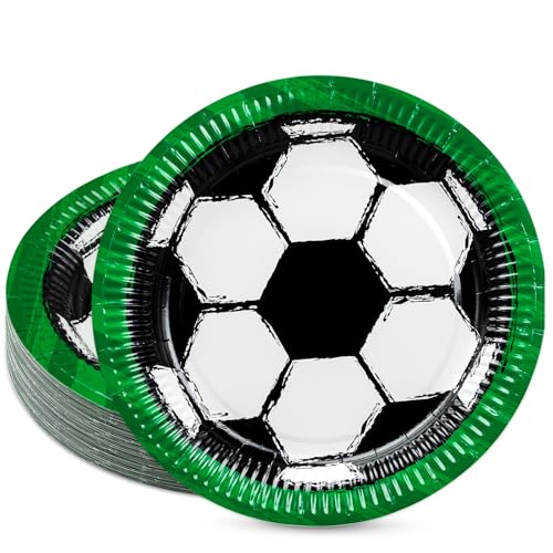 BFB Pappteller Fußball 23 cm 50 Stück Goal Partyteller Papierteller Partygeschirr Set für Fußballparty, Kindergeburtstag, Zurück in die Schule, Abschluss von BFB