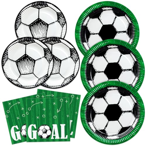 BFB Pappteller mit Servietten Fußball Goal Partyteller Fußballparty Partygeschirr Set Partyservietten, Dessertteller Set von BFB