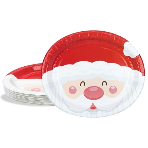 BFB Weihnachten Ovale Pappteller Groß 24 Stück Weihnachtsmann Papierteller Rot 32 x 27cm Partygeschirr Set Tischdekoration Geschirrdekoration von BFB