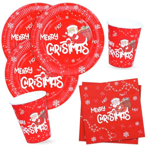 BFB Weihnachten Pappteller Servietten und Pappbecher Set Weihnachtscmann für 16 Personen Weihnachtsgeschirr von BFB
