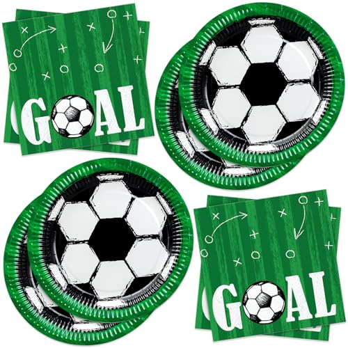 Pappteller Set Servietten Fußball Goal Partyteller Fußballparty Partygeschirr Set Partyservietten von BFB