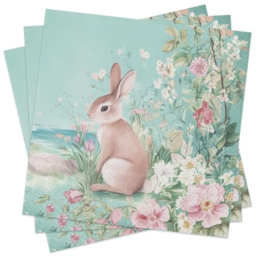 Servietten Ostern 50 Stück Osterservietten 33 x 33 cm Party Papierservietten Tischdekoration Osterhase mit buntgeblümt von BFB