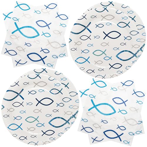 Servietten Taufe Pappteller 40 Stück Fisch Blau Goldfolie Papierservietten Weiß Serviette Partygeschirr Taufe Dekoration für Kommunion, Konfirmation, Tischdeko Servietten Taufe Pappteller 40 Stück Fisch Blau Goldfolie Papierservietten Weiß Serviette Partygeschirr Taufe Dekoration für Kommunion, Konfirmation, Tischdeko von BFB