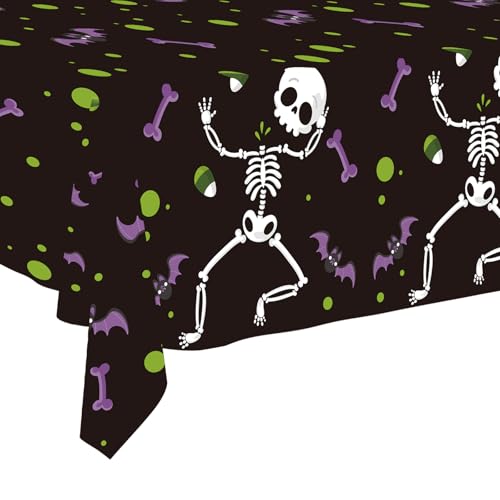 Tischdecke Halloween Skelett 270 x 120cm Tischdecken Schwarz 2 Stück für Halloween Party Tischdeko von BFB