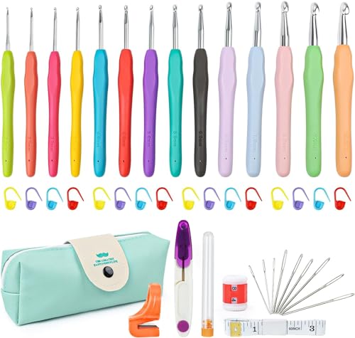 45 Stück Häkelnadel Set, 14 Stück Stricken Nadeln Kit, Häkelhaken Set mit 2mm-10mm Häkelnadel, Häkelset für Anfänger mit Häkel Zubehör, Ergonomische Gummigriffe Weichemgriff Häkelnadeln 45 Stück Häkelnadel Set, 14 Stück Stricken Nadeln Kit, Häkelhaken Set mit 2mm-10mm Häkelnadel, Häkelset für Anfänger mit Häkel Zubehör, Ergonomische Gummigriffe Weichemgriff Häkelnadeln von BFHRHF