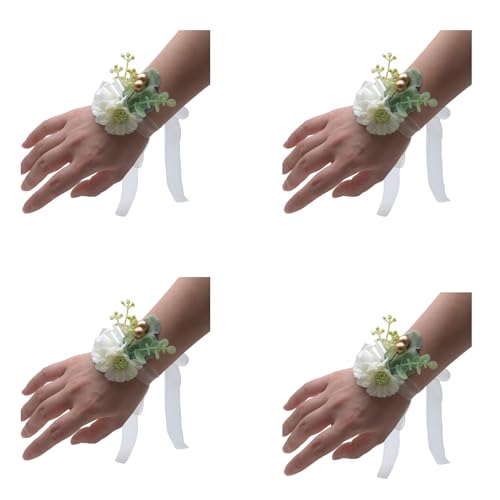 4 x Rosen-Handgelenk-Ansteckblumen, Armband, Handdekorationen für Braut, Brautjungfer, Abschlussball, Party, Zeremonie 4 x Rosen-Handgelenk-Ansteckblumen, Armband, Handdekorationen für Braut, Brautjungfer, Abschlussball, Party, Zeremonie von BFLKY