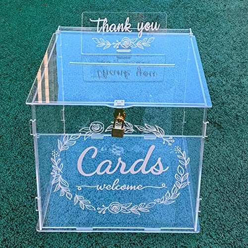 BFLKY Acryl-Hochzeitskarten-Box mit Dankeskarten-Schild, transparente Speicherkarten-Box, Umschlag, Geldkarten-Box, Partyzubehör BFLKY Acryl-Hochzeitskarten-Box mit Dankeskarten-Schild, transparente Speicherkarten-Box, Umschlag, Geldkarten-Box, Partyzubehör von BFLKY