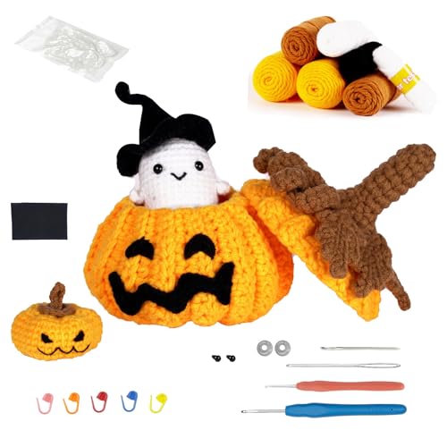 BFLKY Halloween-Kürbis-Häkelset für Anfänger, mit Videoanleitung, Häkelnadel, Stricknadel, Garne BFLKY Halloween-Kürbis-Häkelset für Anfänger, mit Videoanleitung, Häkelnadel, Stricknadel, Garne von BFLKY