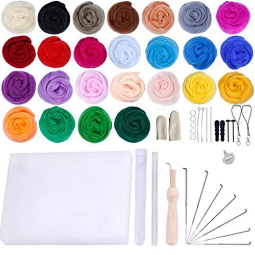 BFLKY Professionelles Nadelfilzen, 25 Woll-Roving-Farben, mit Starterwerkzeug, Schaumstoffmatte für Anfänger, Erwachsene, Teenager, Kinder BFLKY Professionelles Nadelfilzen, 25 Woll-Roving-Farben, mit Starterwerkzeug, Schaumstoffmatte für Anfänger, Erwachsene, Teenager, Kinder von BFLKY