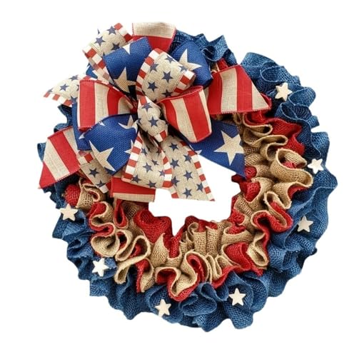 Patriotischer Kranz für Haustür, Schleifenkranz, Weihnachtskranz, Juteschleifen, Kranz für Innen- und Außendekorationen Patriotischer Kranz für Haustür, Schleifenkranz, Weihnachtskranz, Juteschleifen, Kranz für Innen- und Außendekorationen von BFLKY