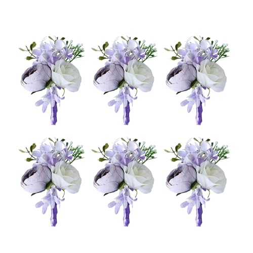Rosen-Ansteckblume für Braut, Brautjungfer, Rosen-Ansteckblume für Hochzeit, Abschlussball, Anzug, Korsagen, Dekorationen, 6 Stück Rosen-Ansteckblume für Braut, Brautjungfer, Rosen-Ansteckblume für Hochzeit, Abschlussball, Anzug, Korsagen, Dekorationen, 6 Stück von BFLKY