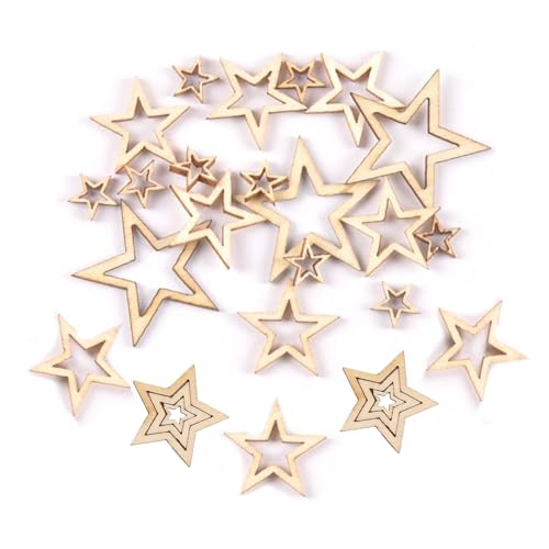 100 Stück Holzsterne Streudeko,Holz Sterne zum Basteln und Dekorieren,3 Verschiedene Größen Holz Sterne Tischdeko Geburtstag,Wooden Star für DIY Basteln Weihnachten Hochzeit Party Jungen und Mädchen von BFUZXY