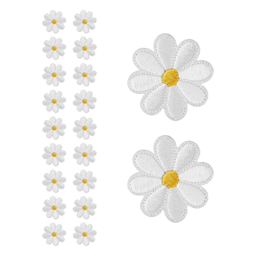 20 Stück Gänseblümchen Blumen Patches zum Aufbügeln Bügelbilder Blumen Aufnäher für Textilien mit Stickereien Applikationen Aufnähen Bügelpatches Bügelsticker für DIY Flicken Erwachsene/Kinder (4x4cm) von BFUZXY