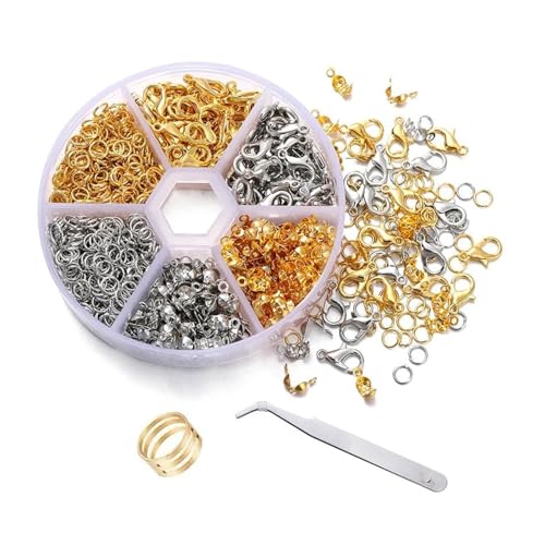 2er Set Kettenverschluss,Perlenwerkzeugbox-Gold und Silbern Armbandschlösser,6-teilig,Enthält Karabiner,Biegeringe und Crimpenden für DIY Schmuck Basteln, Ideal für Halsketten,Armbänder und Fußketten von BFUZXY