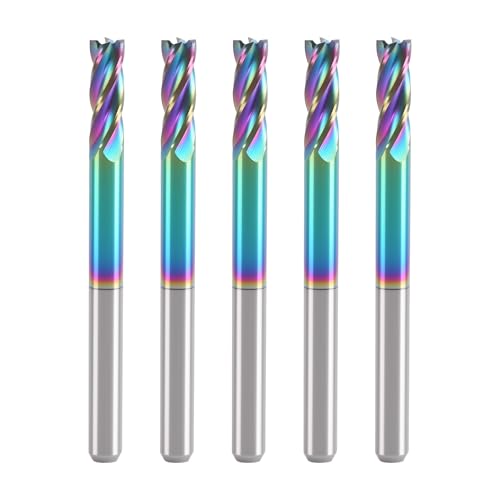 BFVV 【5 PCS CNC Router Bit Set】 1/8 Zoll Schaft und Schnittdurchmesser, 4-schneidige Spiralfräser aus Vollhartmetall mit DLC-Beschichtung für industrielle Stahlverarbeitung BFVV 【5 PCS CNC Router Bit Set】 1/8 Zoll Schaft und Schnittdurchmesser, 4-schneidige Spiralfräser aus Vollhartmetall mit DLC-Beschichtung für industrielle Stahlverarbeitung von BFVV