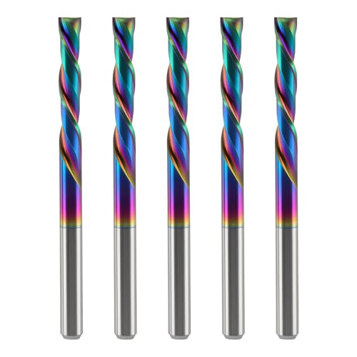 BFVV 5 PCS CNC Router Bit Set:1/8 Zoll Schaft, 2-schneidige Spirale Down-Cut Vollhartmetall-Fräser mit DLC-Beschichtung für Präzisions-Holzschnitzanwendungen von BFVV