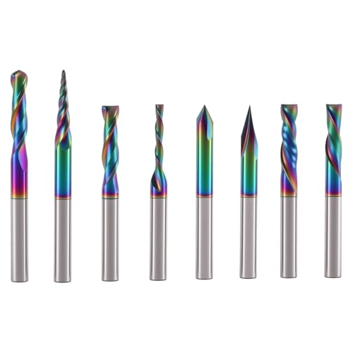 BFVV 8 PCS CNC Router Bits Set: 1/4 Zoll Schaft Vollhartmetall mit DLC-Beschichtung für Holzbearbeitung - Ideal für Detailschnitzen, Trimmen, V-Nut-Gravieren, Schlitzen & Stemmen BFVV 8 PCS CNC Router Bits Set: 1/4 Zoll Schaft Vollhartmetall mit DLC-Beschichtung für Holzbearbeitung - Ideal für Detailschnitzen, Trimmen, V-Nut-Gravieren, Schlitzen & Stemmen von BFVV