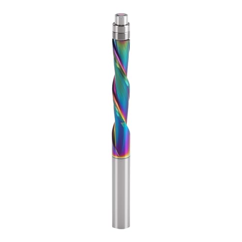 BFVV Down Cut Flush Trim Router Bit 1/10.2 cm Shank, Solid Carbide CNC Spiral Bit with DLC Coating & Bottom Bearing for Woodworking, Compatible with CNC & Handheld Routers von BFVV
