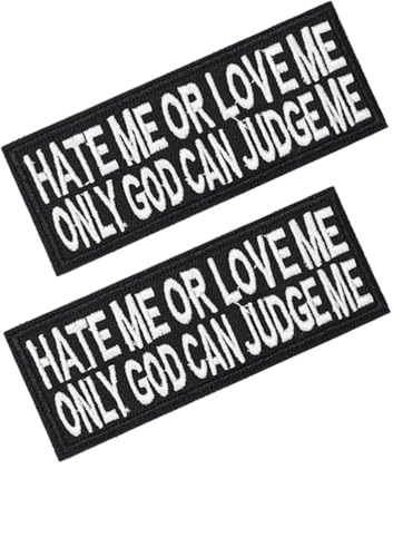 Englische Stickerei-Aufkleber, Klettverschluss-Stickerei, 2 taktische Moral-Abzeichen, Stoffaufkleber, Taschen, Hüte, Kleidung (Hate Me or Loveme Only God Can Judgeme) von BFYDmttuBF