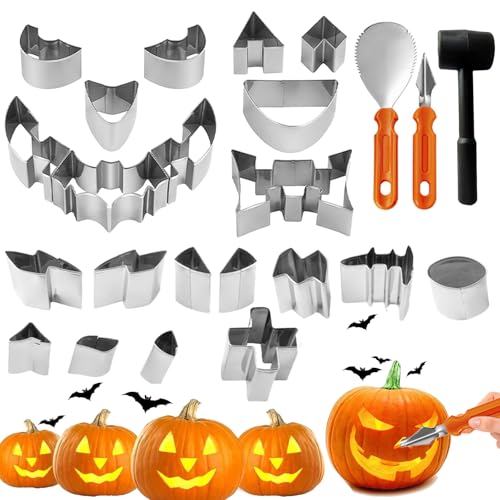 Halloween Kürbis Schnitzset 24 Stück Kürbis Schnitzmesser Edelstahl Kürbisschnitzwerkzeuge DIY Kürbis Schnitzen Schnitzwerkzeuge Pumpkin Carving Set für Erwachsene und Kinder Halloween Dekoration Halloween Kürbis Schnitzset 24 Stück Kürbis Schnitzmesser Edelstahl Kürbisschnitzwerkzeuge DIY Kürbis Schnitzen Schnitzwerkzeuge Pumpkin Carving Set für Erwachsene und Kinder Halloween Dekoration von BFYGDP