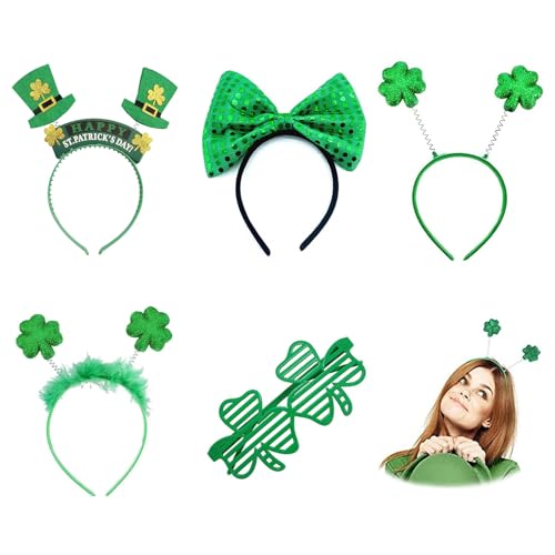 BFYHVP 4 Stück Haarreif St. Patricks Day, Mit 1 Stück Gläser St. Patricks Day, Irisches Stirnband, Kleeblatt-Haarband, Grüner Haarschmuck, Haarreif St. Patricks Day Accessoires von BFYHVP