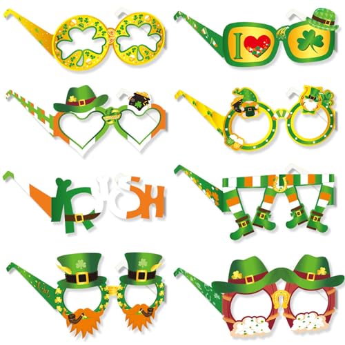 8 Stück Grüne Brille, St Patricks Day Accessoires, Grüne Herz Brille, St Patricks Day Deko Hut, St Patricks Day Kostüm, St. Patricks Day Kostüm, Brille Grün Fasching, Grüne Brille Fasching von BFYHVP