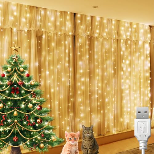 BG9D Lichtervorhang Innen,Lichtervorhang 1.2x1.2M Lichterkette Vorhang 120LED mit 12 Haken für Hochzeit,Weihnachten Party,Weihnachten,Terrasse,Innen und außen Deko von BG9D