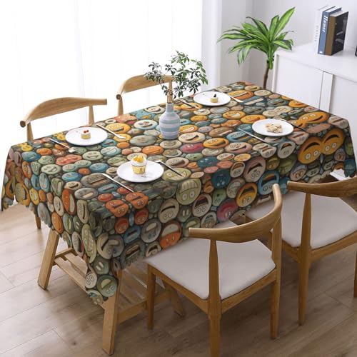 BGHEWRT Tischdecke mit süßem Smiley-Gesicht, quadratisch, 137 x 183 cm, wasserdicht und schmutzabweisend, Tischdecke für Esszimmer und Dekoration, perfekt für quadratische Tische BGHEWRT Tischdecke mit süßem Smiley-Gesicht, quadratisch, 137 x 183 cm, wasserdicht und schmutzabweisend, Tischdecke für Esszimmer und Dekoration, perfekt für quadratische Tische von BGHEWRT