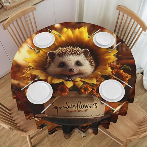 BGHEWRT Wasserdichte Tischdecke mit Sonnenblumen-Igel, dekorativ, rund, für Innen- und Außenbereich, Esszimmer, Hochzeiten, Veranstaltungen, runde Spitzentischdecke, 152 cm BGHEWRT Wasserdichte Tischdecke mit Sonnenblumen-Igel, dekorativ, rund, für Innen- und Außenbereich, Esszimmer, Hochzeiten, Veranstaltungen, runde Spitzentischdecke, 152 cm von BGHEWRT