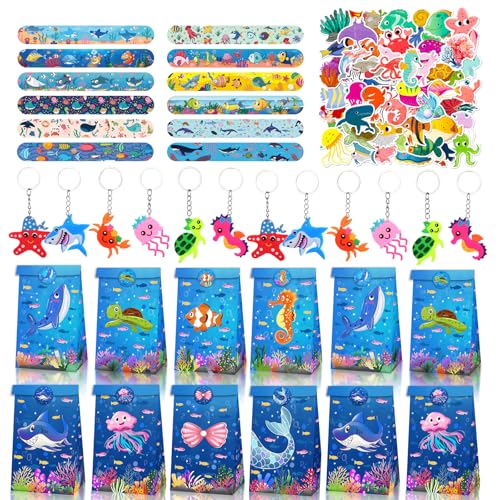 86 Stück Meerestiere Kindergeburtstag Party Mitgebsel Set, Ozeantiere Schlüsselanhänger Schnapparmband Aufkleber Geschenktüten, Meer Tier Party Favors für Mädchen Jungen Party Zubehör Give Aways 86 Stück Meerestiere Kindergeburtstag Party Mitgebsel Set, Ozeantiere Schlüsselanhänger Schnapparmband Aufkleber Geschenktüten, Meer Tier Party Favors für Mädchen Jungen Party Zubehör Give Aways von BGNXHYB