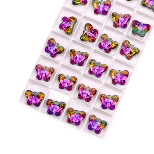 10/12/14 mm Schmetterlings-Anhänger, Perlen, Glas, Schmetterlings-Anhänger, süße bunte Edelsteine, Kristall-Strass für Ohrringe, Halsketten, DIY-04, bunt, 14 mm, 12 Stück von BGPFJK