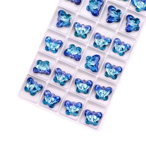 10/12/14 mm Schmetterlings-Anhänger, Perlen, Glas, Schmetterlings-Anhänger, süße bunte Edelsteine, Kristall-Strass für Ohrringe, Halsketten zum Selbermachen, 05 bunt blau, 14 mm, 12 Stück von BGPFJK