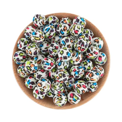 10/20 Stück 15 mm bedruckte Silikonperlen, runde Leopardenperlen zur Schmuckherstellung, DIY-Halsketten, Armbänder, Schlüsselanhänger, Zubehör, Farbe 11–20 Stück von BGPFJK