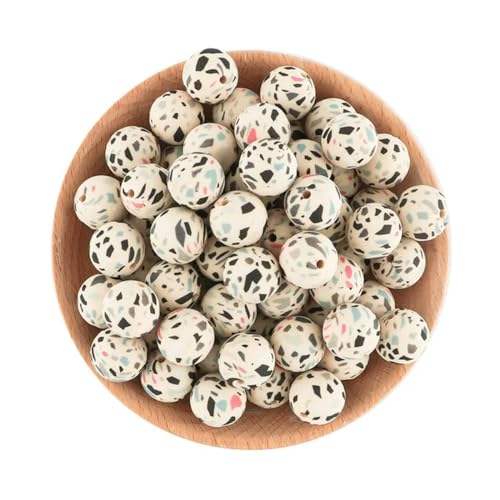 10/20 Stück 15 mm bedruckte Silikonperlen, runde Leopardenperlen zur Schmuckherstellung, DIY-Halsketten, Armbänder, Schlüsselanhänger, Zubehör, Farbe: 02 – 10 Stück von BGPFJK