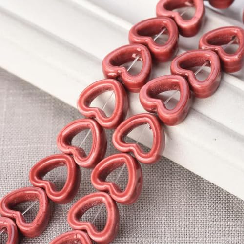 10 Stück hohle Herzform, 13,5 mm, lose Keramik-Porzellan-Perlen zur Schmuckherstellung, DIY-Basteln, 13–13,5 mm (10 Stück) von BGPFJK