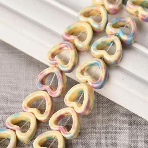 10 Stück hohle Herzform, 13,5 mm, lose Keramik-Porzellan-Perlen zur Schmuckherstellung, DIY-Basteln, 5–13,5 mm (10 Stück) von BGPFJK