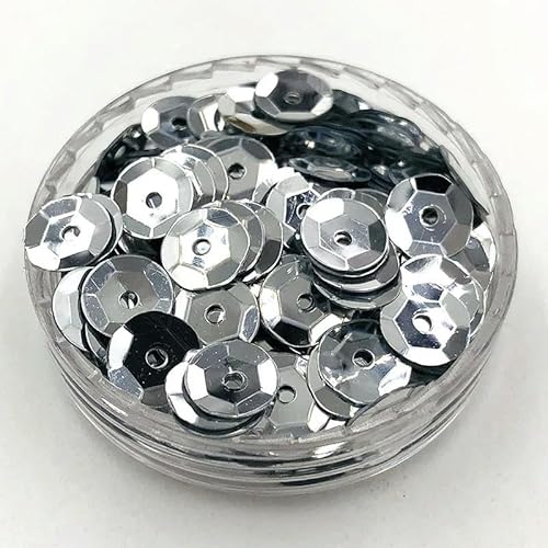 10 g/250 g/500 g, 6 mm, runde Form, konkave Form mit Loch, zum Aufnähen, Pailletten, Basteln, Dekorationszubehör-Silberweiß-250 g 10 g/250 g/500 g, 6 mm, runde Form, konkave Form mit Loch, zum Aufnähen, Pailletten, Basteln, Dekorationszubehör-Silberweiß-250 g von BGPFJK