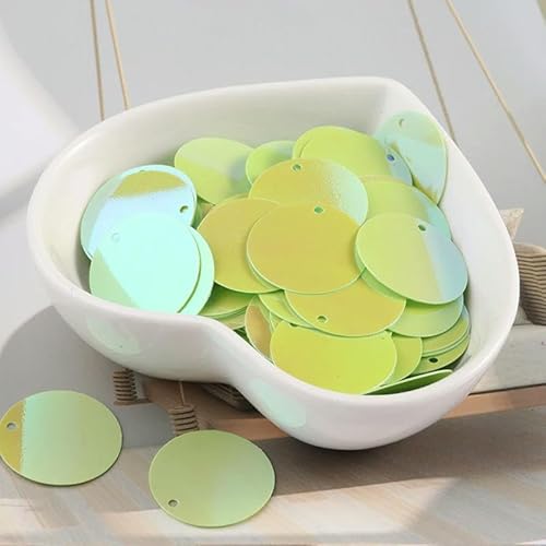 10 g/Packung, runde Pailletten, 6 mm, 8 mm, 10 mm, 15 mm, 20 mm, 30 mm, Nähpailletten zum Basteln, Schmuckzubehör, Kleiderbasteln, AB Hellgrün, 30 mm, 10 g, 40 Stück von BGPFJK