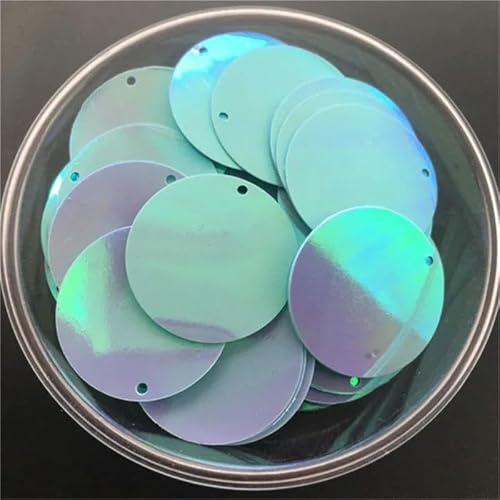 10 mm, 15 mm, 20 mm, 25 mm, 30 mm, flache, runde, lose Pailletten mit 1 Loch an der Seite, AB-Blau, 25 mm, 60 Stück, 10 g von BGPFJK