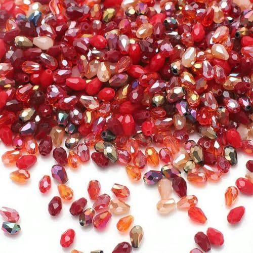 100 Stück/Los 4 x 6 mm AB Mischfarbe Kristall Tropfen Facettierte birnenförmige Glasperlen Lose Basteln-Rot 100 Stück/Los 4 x 6 mm AB Mischfarbe Kristall Tropfen Facettierte birnenförmige Glasperlen Lose Basteln-Rot von BGPFJK