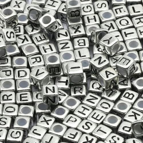 100 Stück/Los 6 mm quadratische Acrylperlen, gemischte digitale Alphabet-Buchstabenperlen, lose Abstandsperlen für die Herstellung von DIY-Armbändern und Charms, Schmuckherstellung-14-500 Stück von BGPFJK